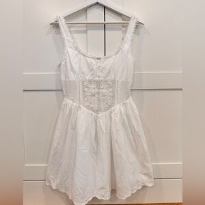 Zara women’s white lace eyelet mini dress prairie girl size M